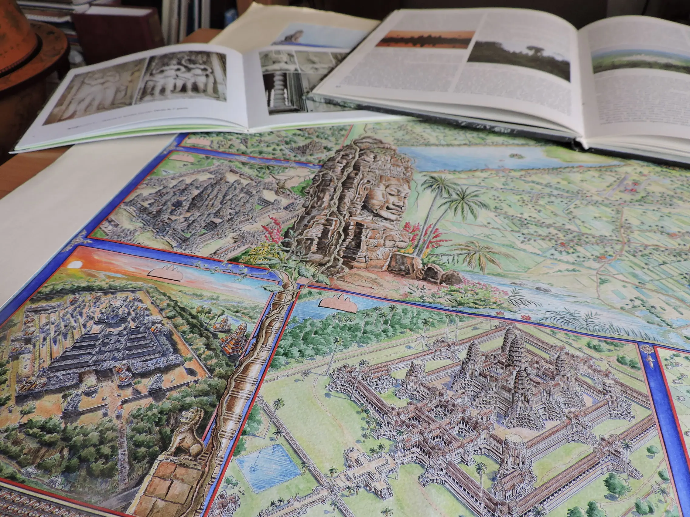 Hand-drawn panoramic map of Angkor Wat, Cambodia by Ruben Atayan, 2003