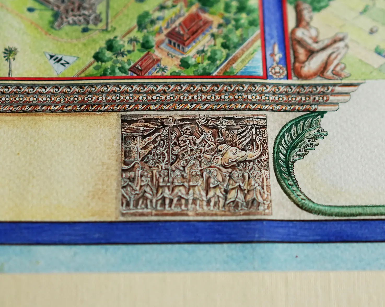 Hand-drawn panoramic map of Angkor Wat, Cambodia by Ruben Atayan, 2003