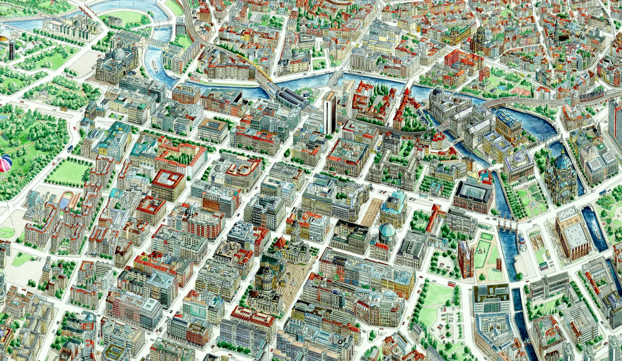 Hand-drawn panoramic map of Berlin by Ruben Atayan, 2012