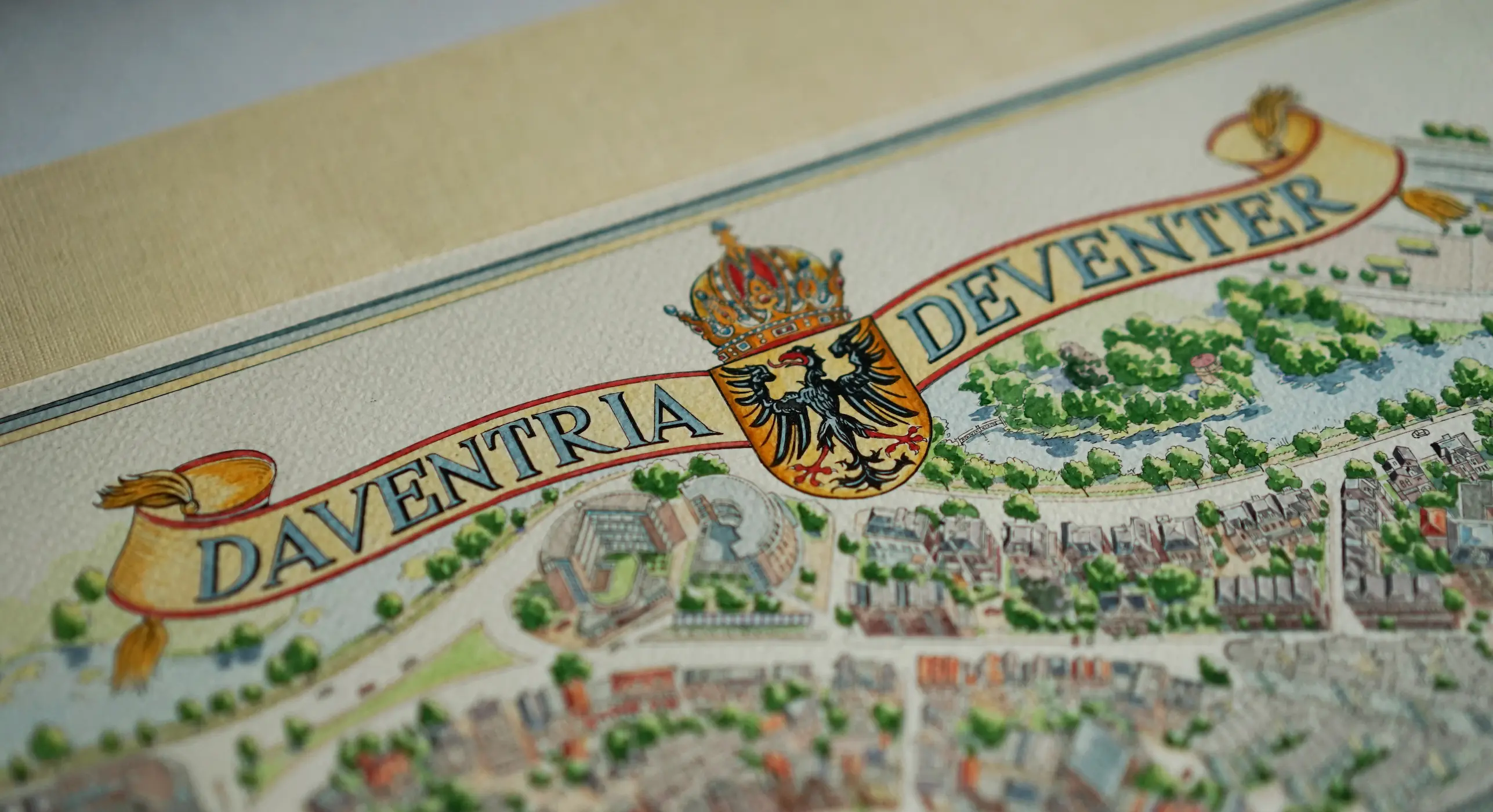 Hand-drawn panoramic map of Deventer, Netherlands by Ruben Atayan, 2008