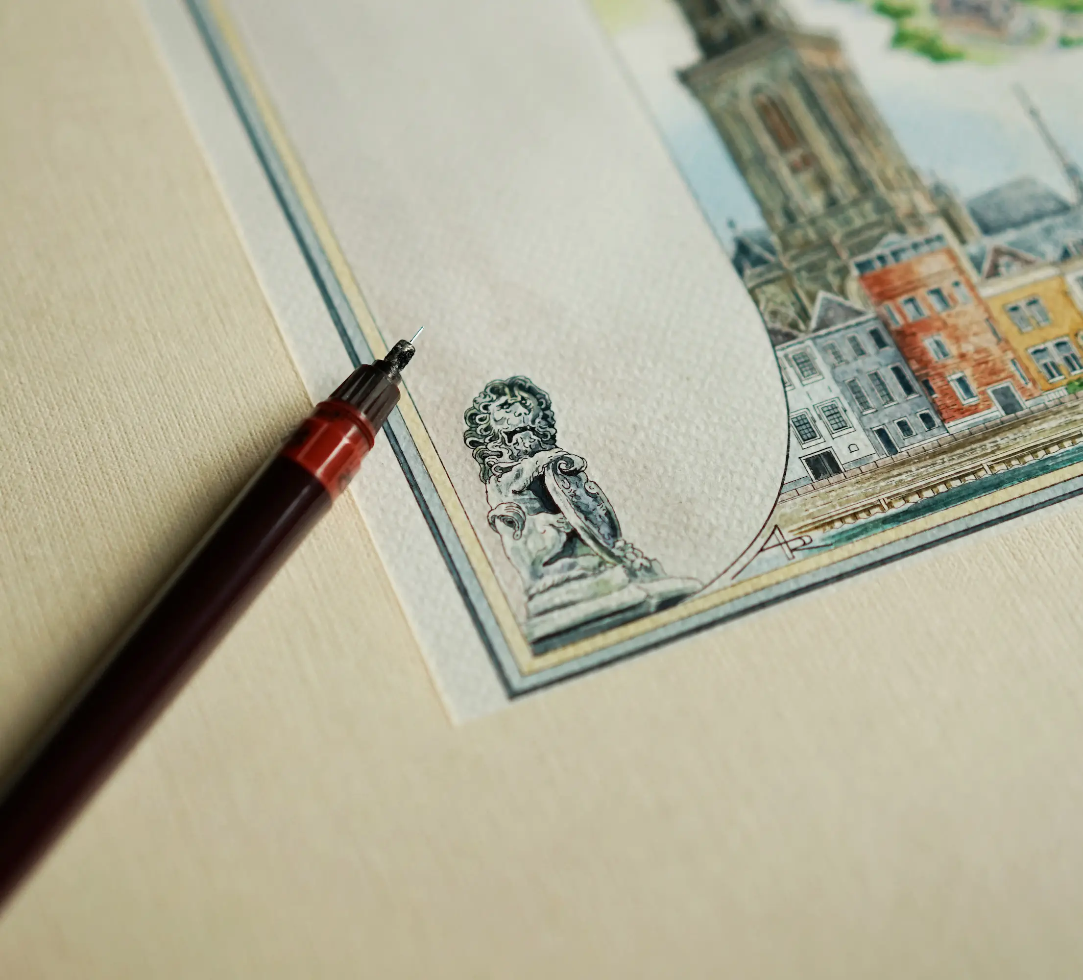 Hand-drawn panoramic map of Deventer, Netherlands by Ruben Atayan, 2008