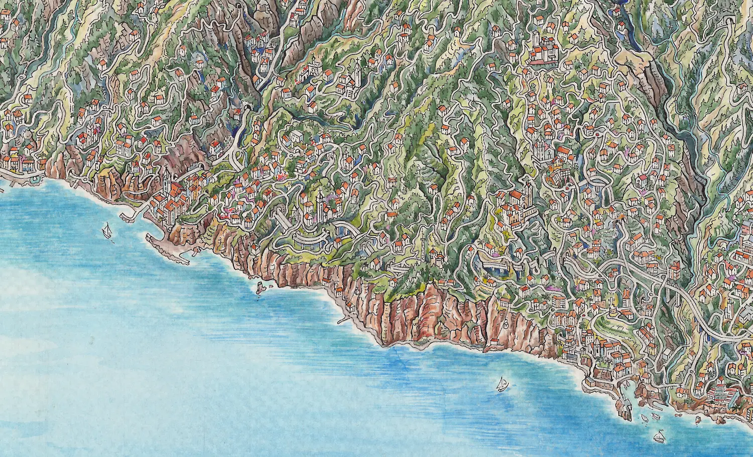 Hand-drawn panoramic map of Madeira Island by Ruben Atayan, 2023