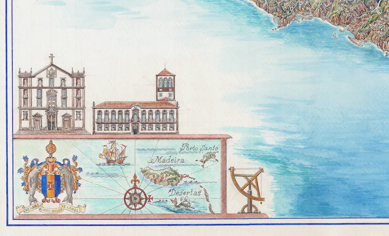 Hand-drawn panoramic map of Madeira Island by Ruben Atayan, 2023